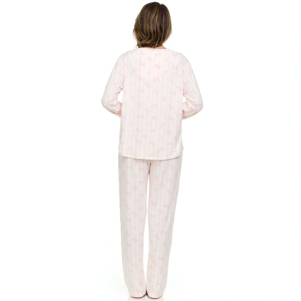 NWT Flora Nikrooz 2-Piece Pink Bows Pajama Set - Picture 4 of 15